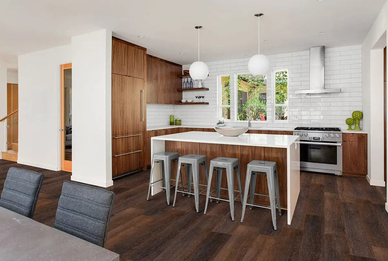 Smithcliffs Hillsdale Semi Gloss T Molding Wood Look Rigid Core Moldings 1.77x0.28 in a finished room