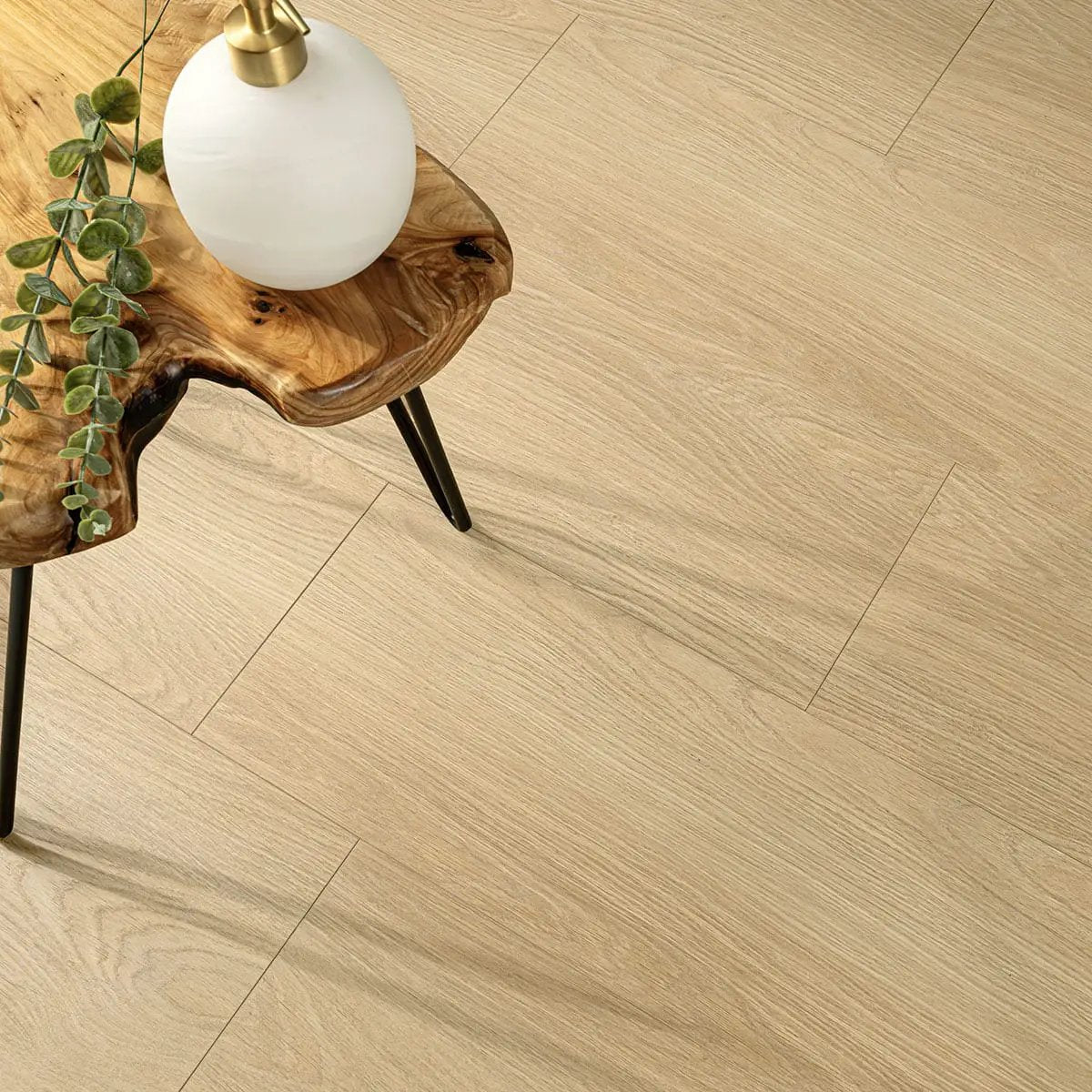 Shorecliffs Houston Trail Semi Gloss Quarter Round Wood Look Rigid Core Moldings 0.64x0.75 in a finished room