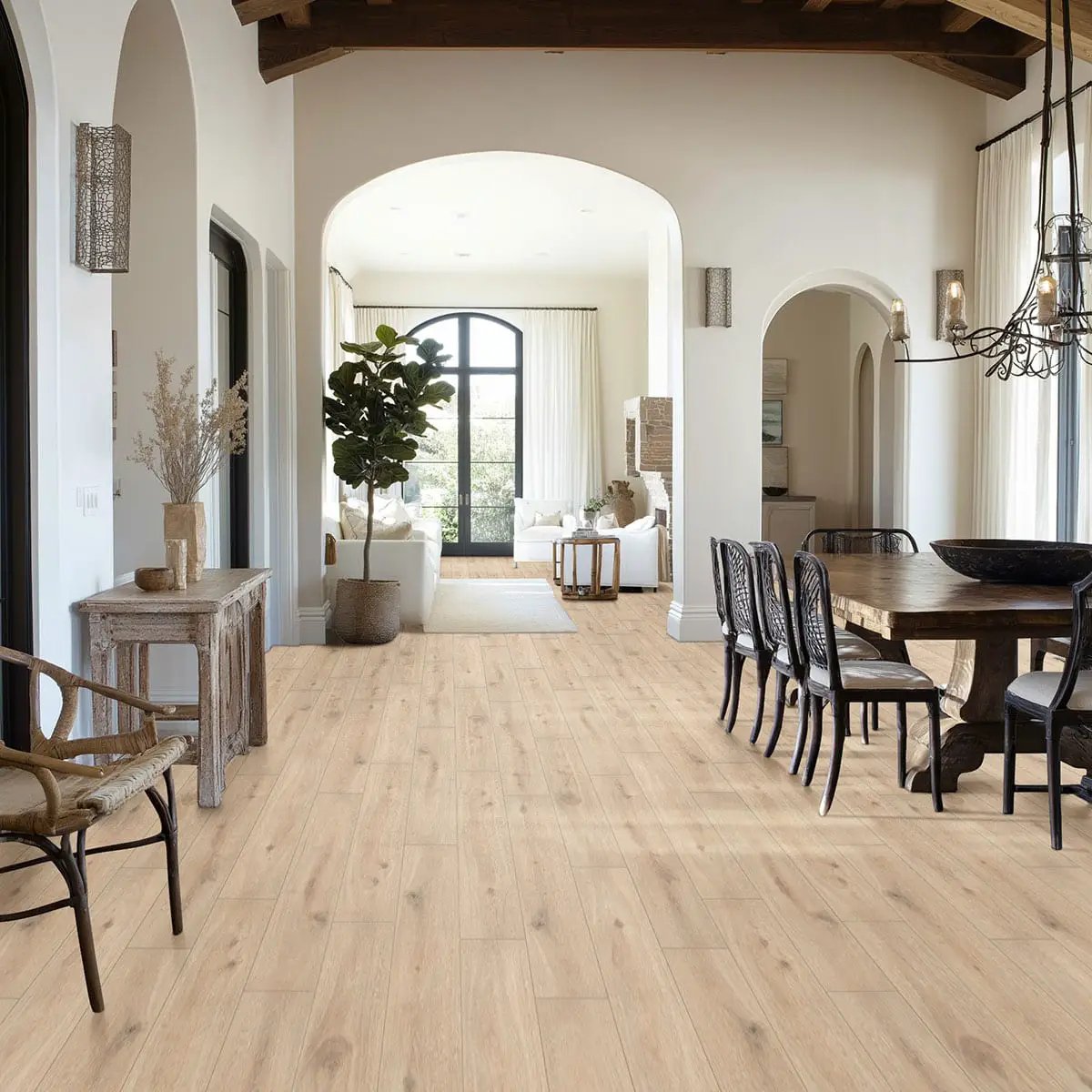 Smithcliffs Sunnyvale Semi Gloss Flush Stair Nose End Cap Wood Look Rigid Core Moldings in a finished room