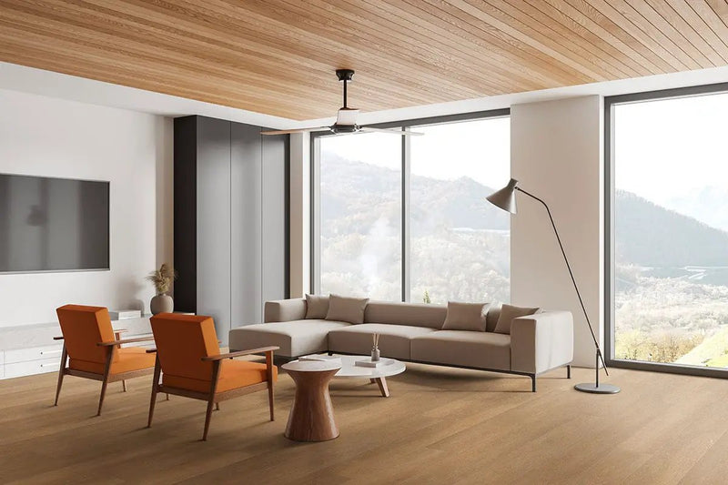 Shorecliffs Wallingford Blonde Semi Gloss Stair Riser Wood Look Rigid Core Moldings 1.77x0.345 in a finished room
