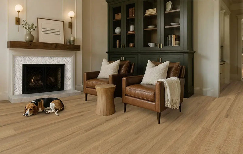 Prescott Amber Forrester Matte Wood Look Lvt Planks 7x48 in a finished room