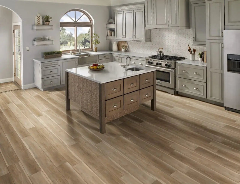 Andover Bayhill Blonde Semi Gloss Flush Stair Nose End Cap Wood Look Lvt Moldings 2.75x0.75 in a finished room