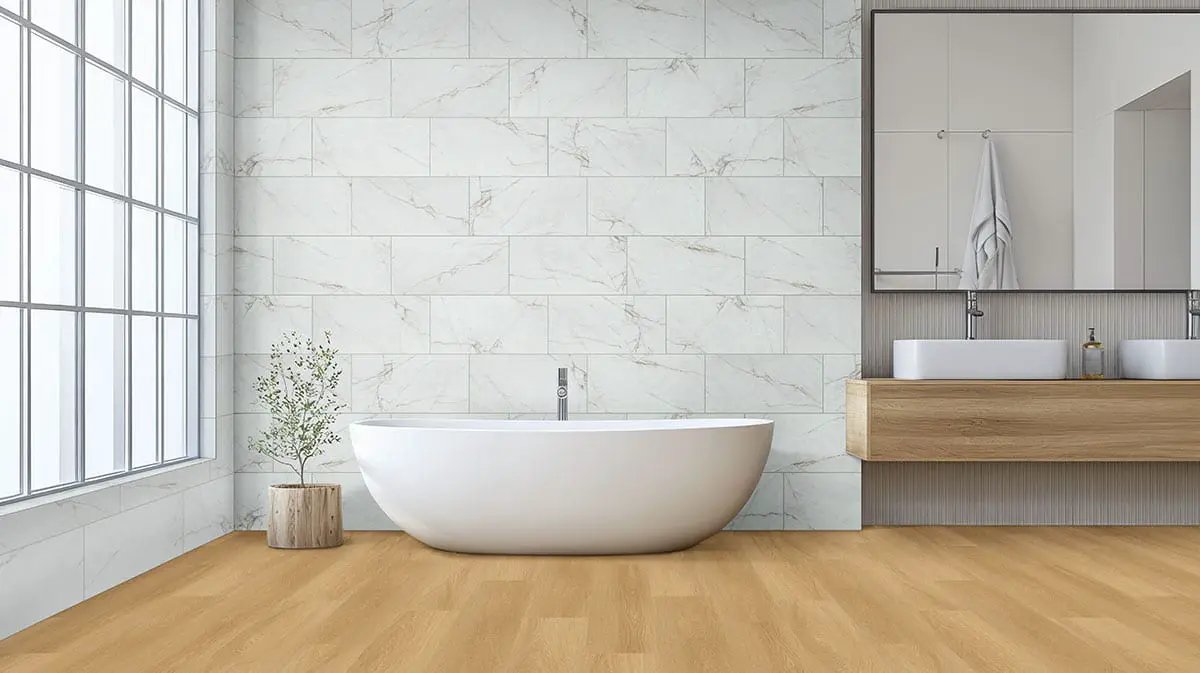 Laurel Bayside Buff Semi Gloss Wood Look Lvt Moldings 1.5x0.529 in a finished room