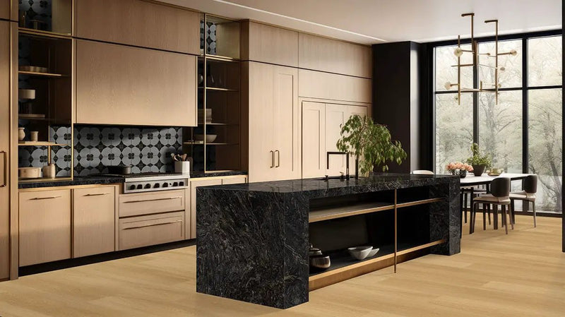 Laurel Bayside Buff Semi Gloss Wood Look Lvt Moldings 1.5x0.529 in a finished room