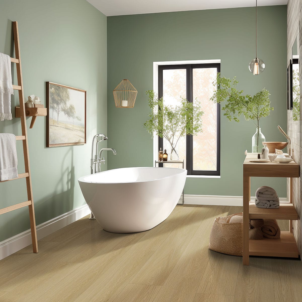 Laurel Reserve Bayside Buff Matte Wood Look Lvt Planks 9x48 in a finished room