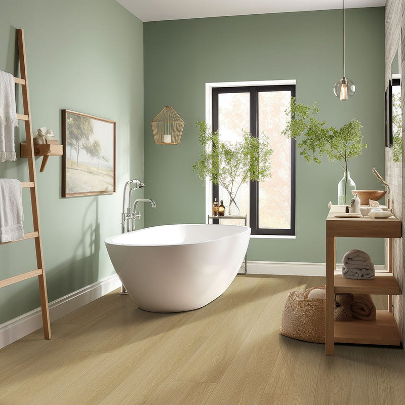Laurel Reserve Bayside Buff Matte Wood Look Lvt Planks 9x48 in a finished room