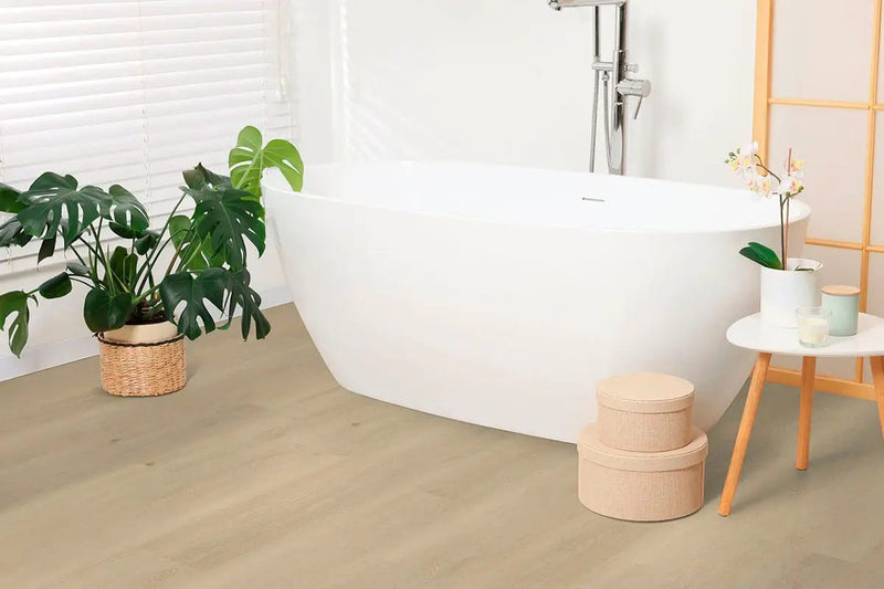 Ashton 2.0 Benton Blonde Semi Gloss Flush Stair Nose Wood Look Lvt Moldings 2.75x0.75 in a finished room