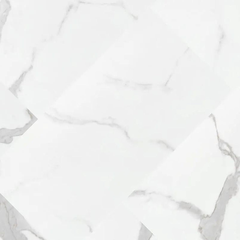 Trecento Calacatta Marbello Semi Gloss Flush Stair Nose Lvt Moldings 2.75x0.75 angled view