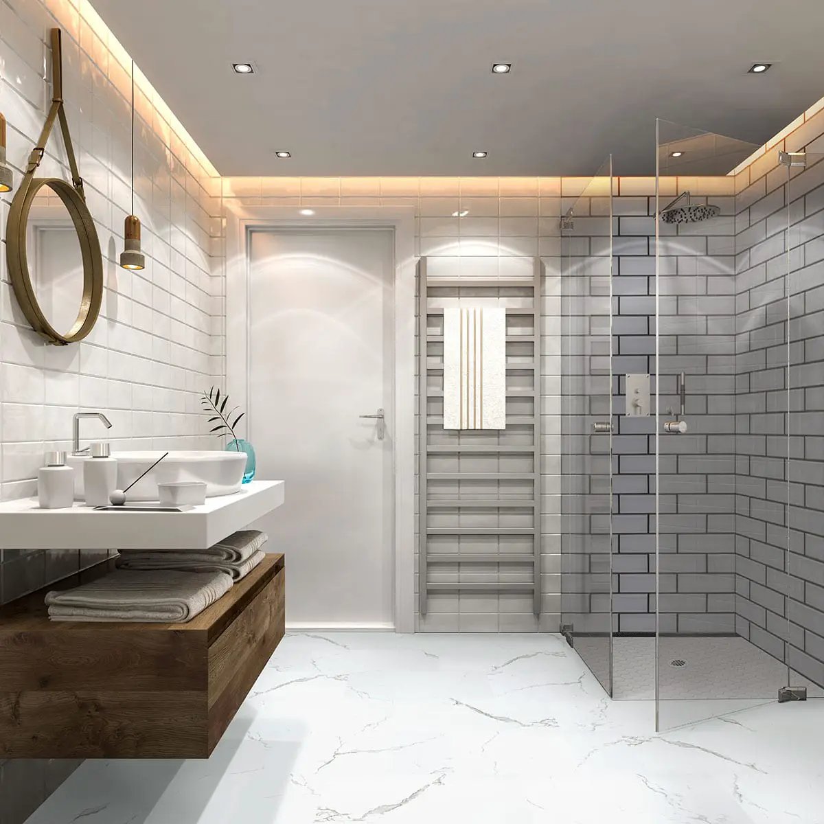Trecento Calacatta Serra Semi Gloss T Molding Marble Look Lvt Moldings 1.77x0.28 in a finished room