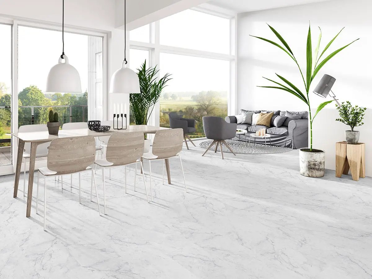 Trecento Carrara Avell Marble Look Lvt Tiles 12x24 in a finished room
