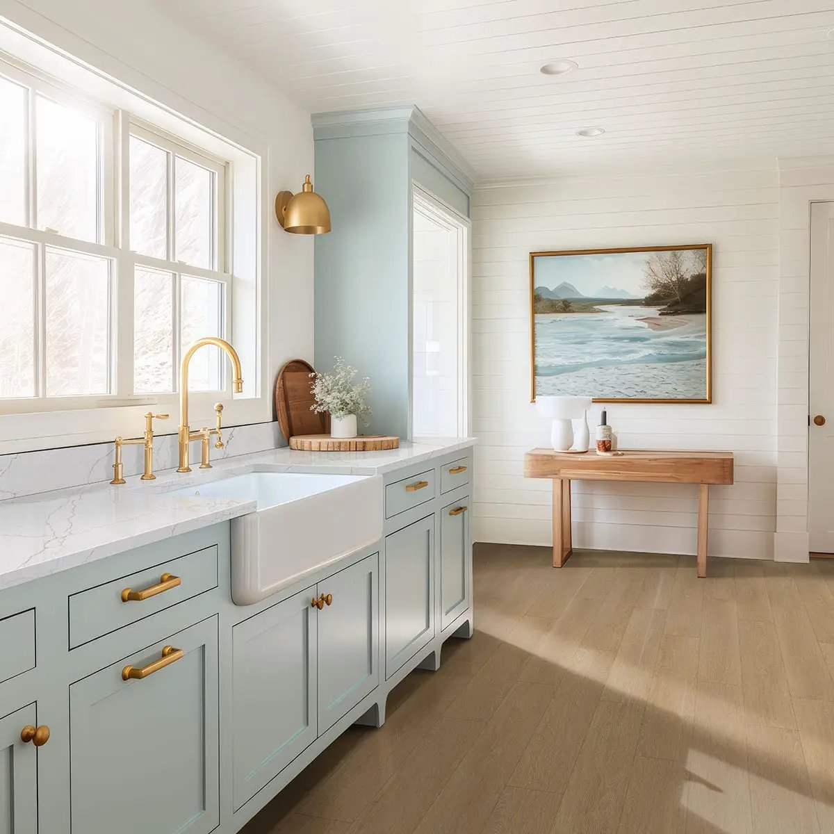 Laurel Coastal Cottage Matte Wood Look Lvt Planks 9x48 in a finished room