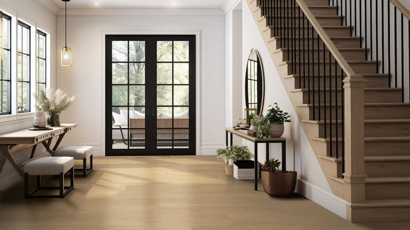 Laurel Coastal Cottage Semi Gloss Flush Stair Nose Wood Look Lvt Moldings 2.75x0.75 in a finished room