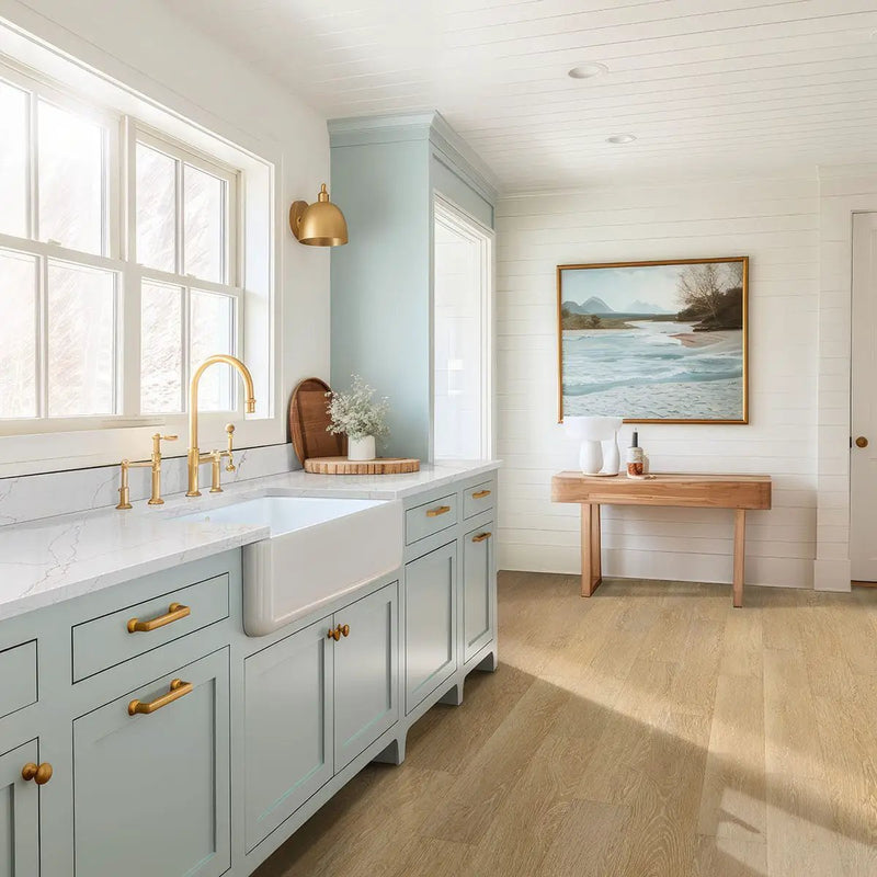 Laurel Reserve Coastal Cottage Matte Wood Look Lvt Planks 9x48 in a finished room