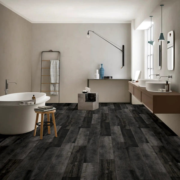 Andover Dakworth Semi Gloss Quarter Round Wood Look Lvt Moldings 0.64x0.75 in a finished room