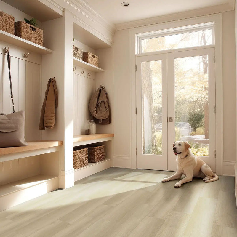 Laurel Flaxen Matte Wood Look Lvt Planks 9x48 in a finished room