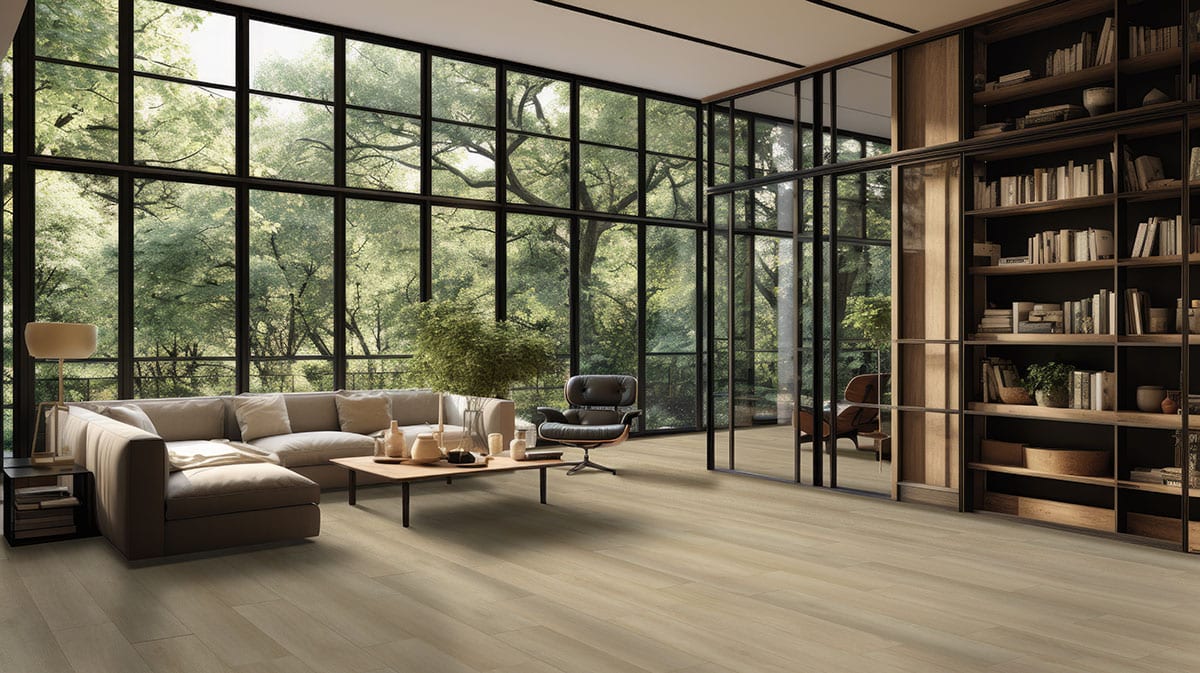 Laurel Reserve Flaxen Matte Wood Look Lvt Planks 9x48 in a finished room