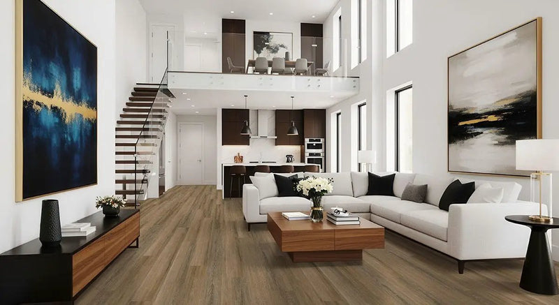 Laurel Reserve Hatboro Hills Matte Wood Look Lvt Planks 9x48 in a finished room
