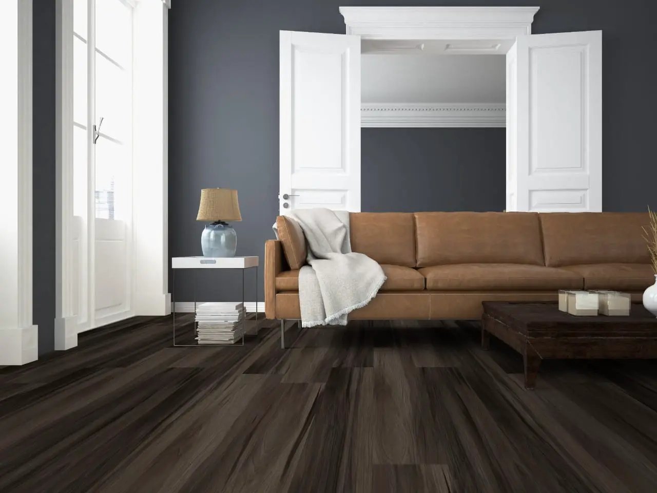 Cyrus Jenta Semi Gloss Stair Riser Wood Look Lvt Moldings 1.77x0.345 in a finished room