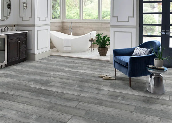 Andover Kingsdown Gray Matte Wood Look Lvt Planks 7x48 in a finished room