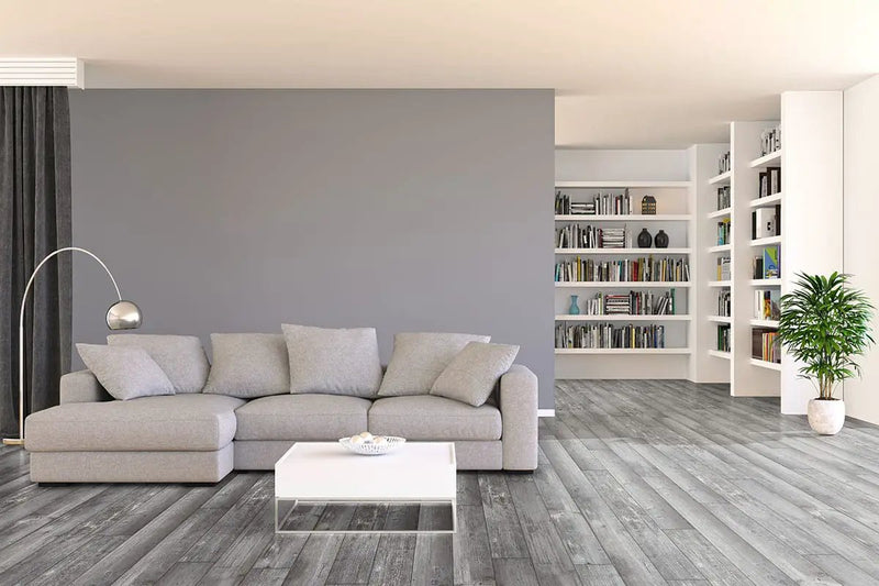 Andover Kingsdown Gray Semi Gloss Overlap Stair Nose Wood Look Lvt Moldings 2.23x1.03 in a finished room