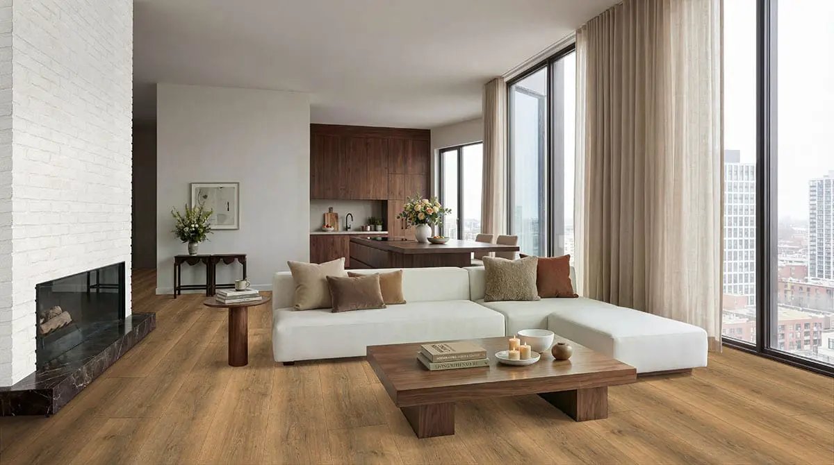 Wayne Parc Macland Semi Gloss Flush Stair Nose Wood Look Lvt Moldings 2.75x0.75 in a finished room