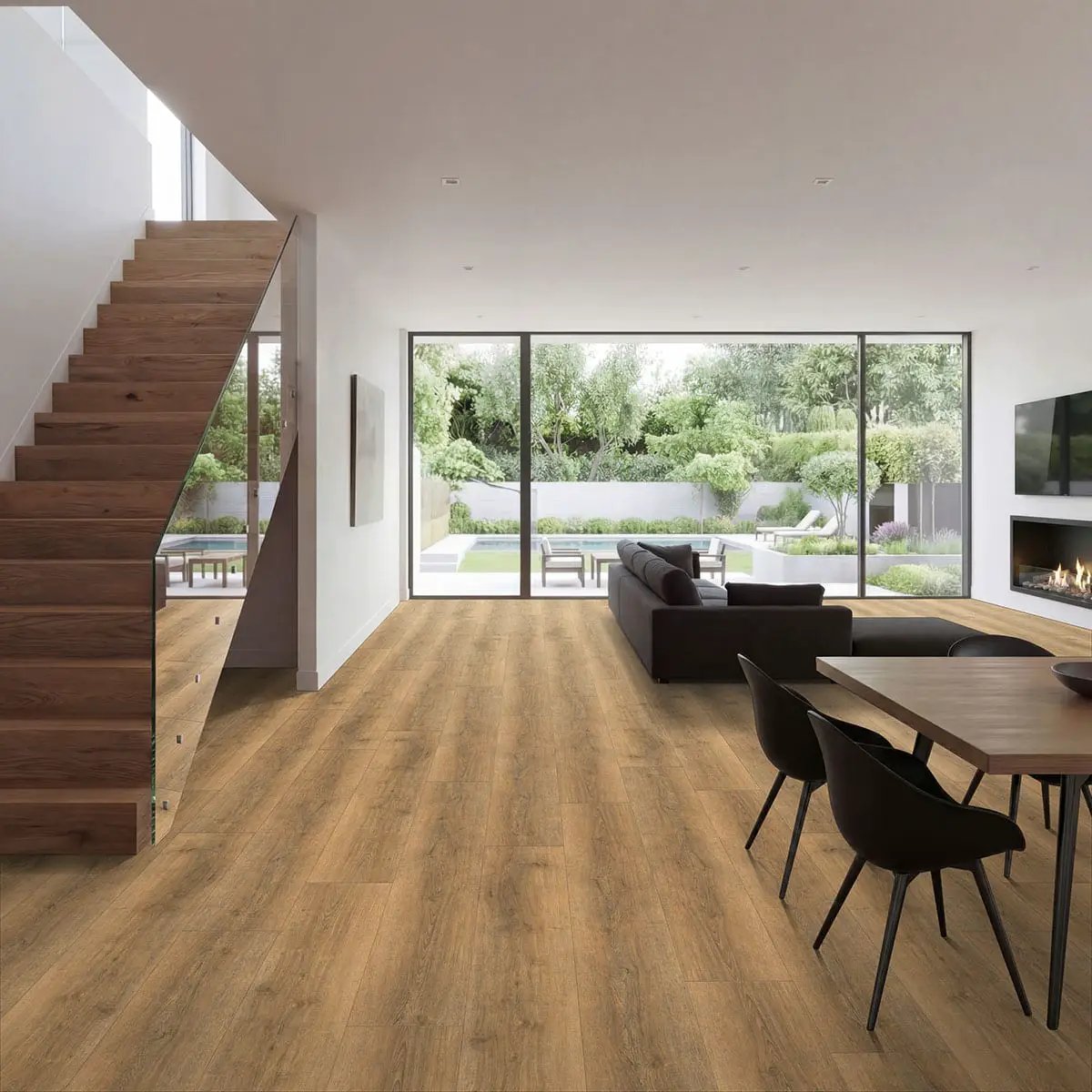 Wayne Parc Macland Semi Gloss Flush Stair Nose Wood Look Lvt Moldings 2.75x0.75 in a finished room