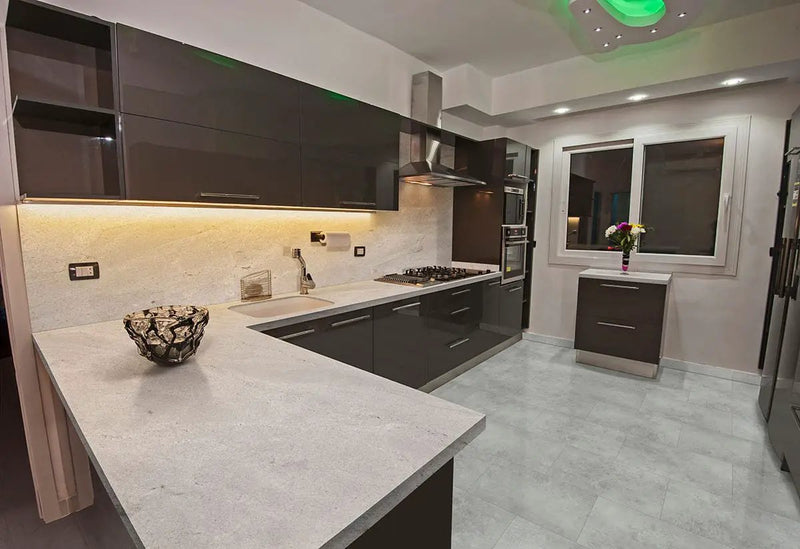 Trecento Mountains Gray Lvt Tiles 12x24 in a finished room