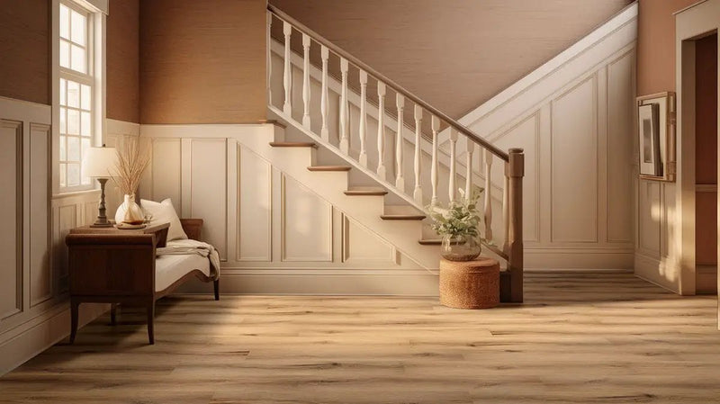 Laurel Scandi Matte Wood Look Lvt Planks 9x48 in a finished room