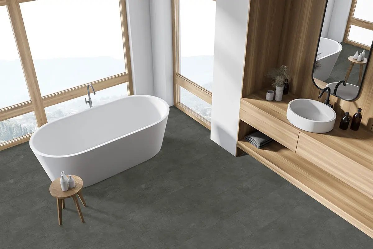 Trecento Stormbound Stone Look Lvt Tiles 12x24 in a finished room