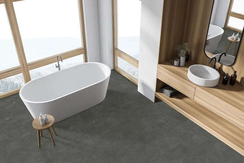 Trecento Stormbound Semi Gloss Stair Riser Stone Look Lvt Moldings 1.77x0.345 in a finished room
