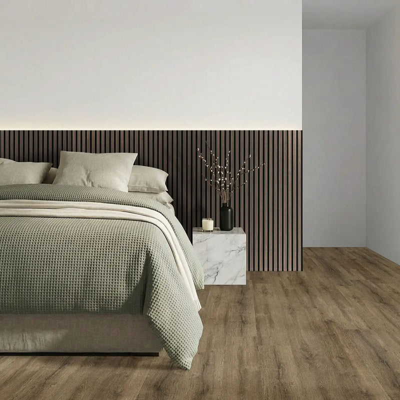 Prescott Walnut Waves Matte Lvt Planks 7x48 in a finished room
