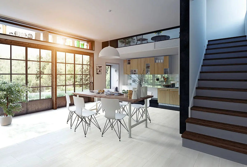 Trecento White Ocean Semi Gloss T Molding Lvt Moldings 1.77x0.28 in a finished room
