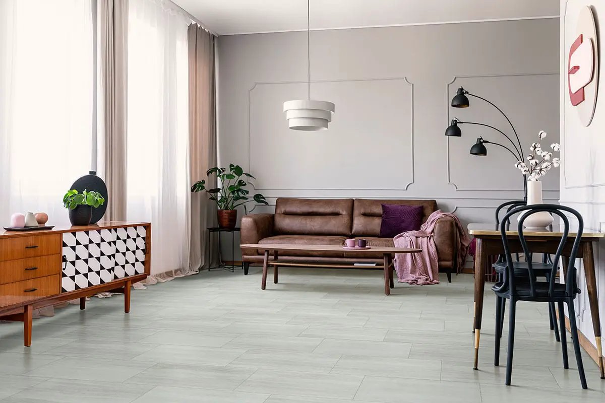 Trecento White Ocean Lvt Tiles 12x24 in a finished room