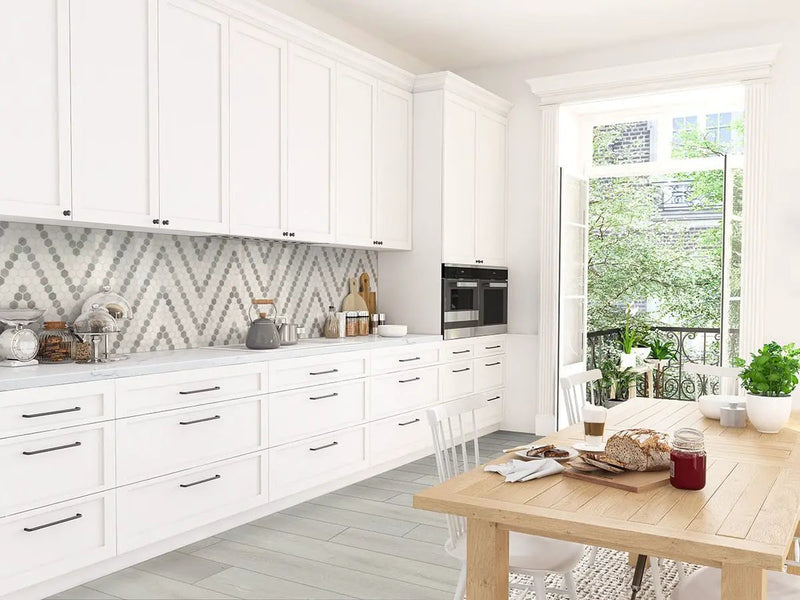 Andover Whitby White Semi Gloss T Molding Wood Look Lvt Moldings 1.77x0.28 in a finished room