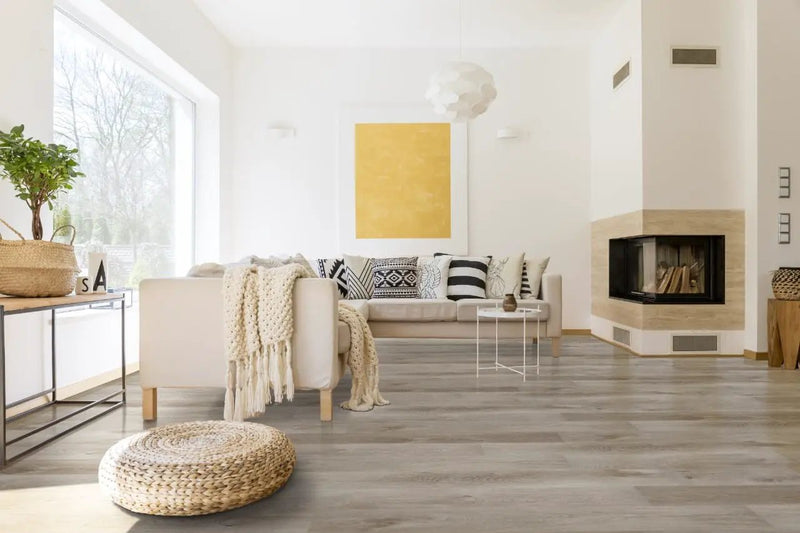 Prescott Whitfield Gray Matte Wood Look Lvt Planks 7x48 in a finished room