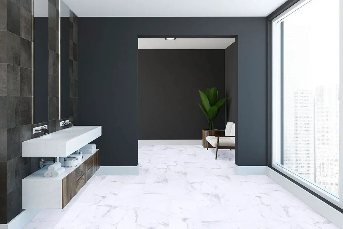 Xl Trecento Calacatta Legend Marble Look Lvt Tiles 18x36 in a finished room