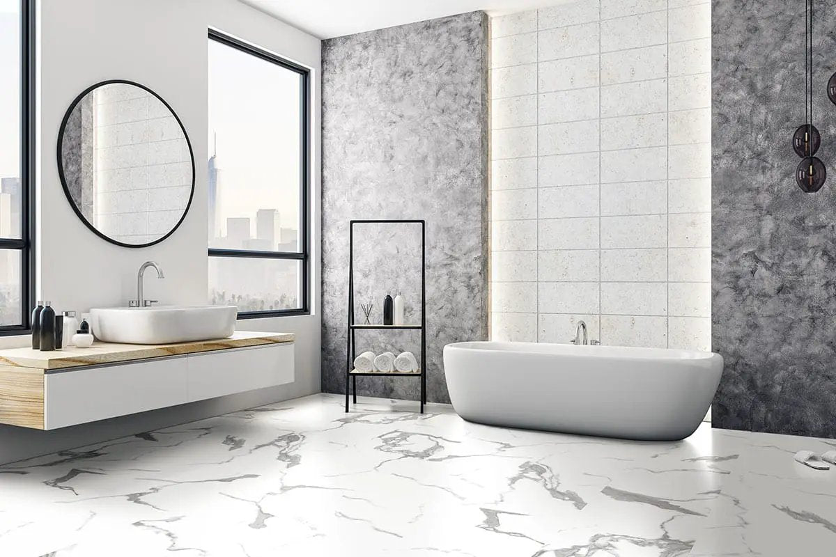 Xl Trecento Calacatta Marbello Marble Look Lvt Tiles 18x36 in a finished room