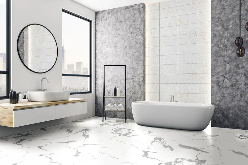 Xl Trecento Calacatta Marbello Marble Look Lvt Tiles 18x36 in a finished room