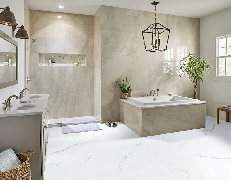 Xl Trecento Calacatta Serra Marble Look Lvt Tiles 18x36 in a finished room