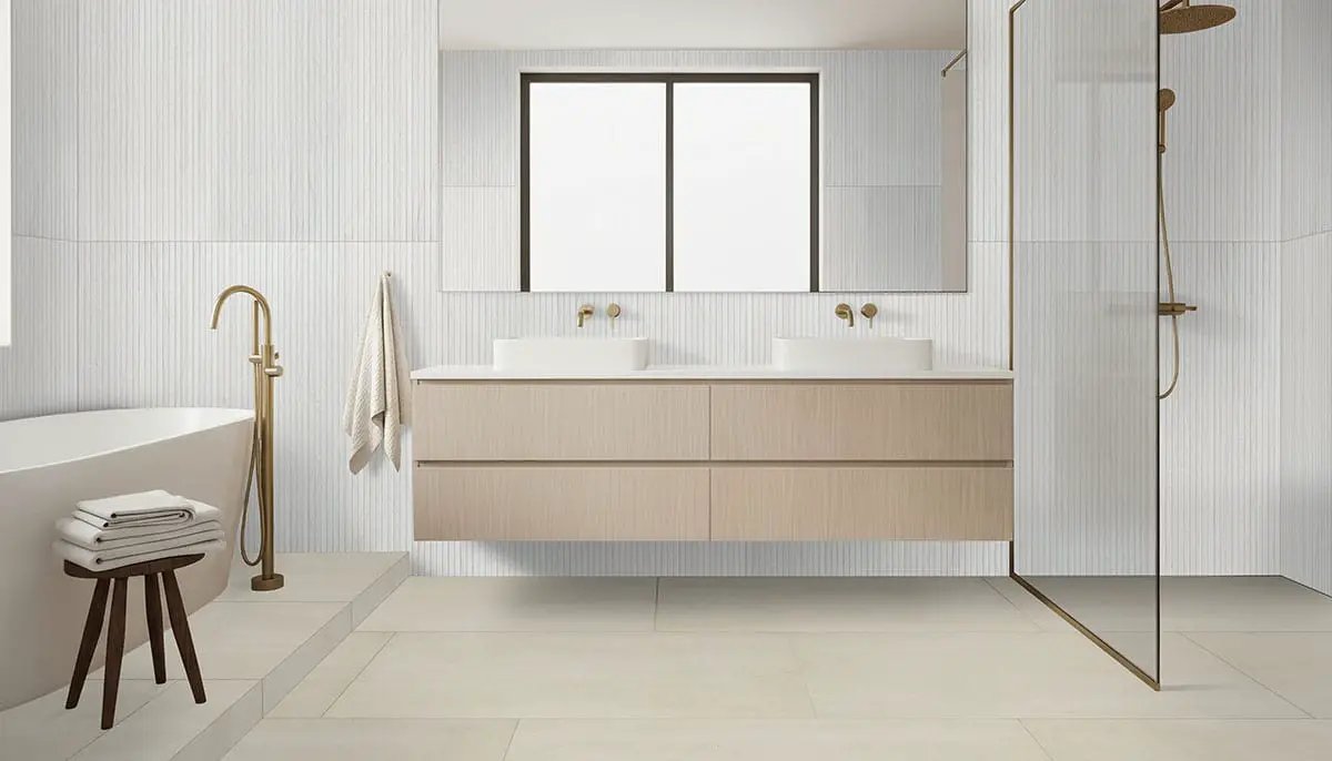 Xl Trecento Ivorelle Matte Stone Look Lvt Tiles 18x36 in a finished room