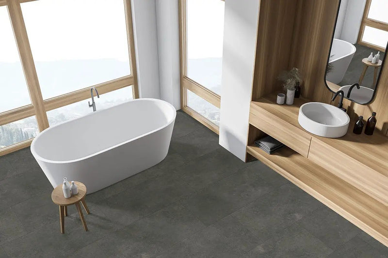 Xl Trecento Stormbound Matte Stone Look Lvt Tiles 18x36 in a finished room