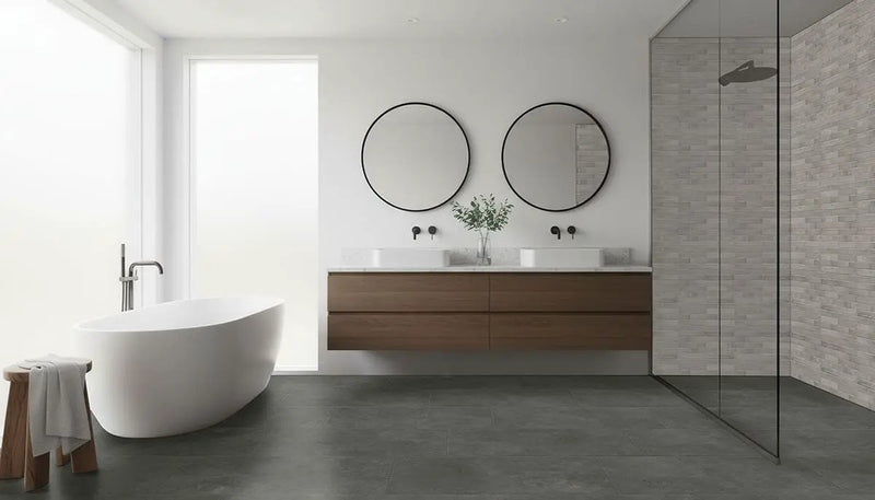 Xl Trecento Stormbound Matte Stone Look Lvt Tiles 18x36 in a finished room