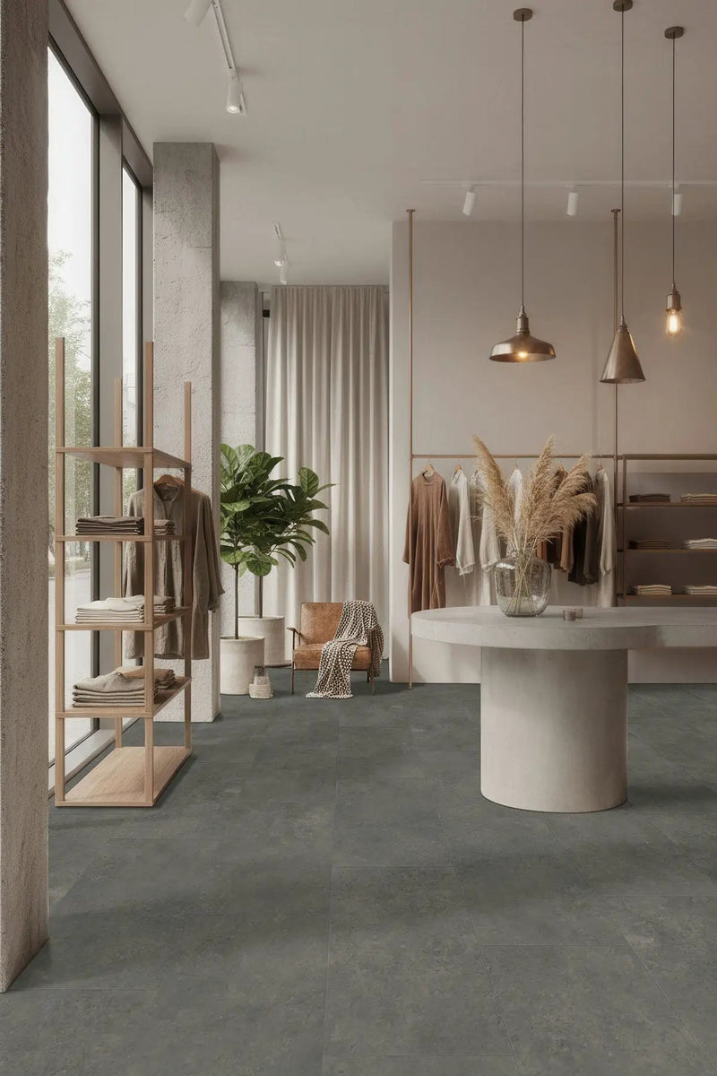 Xl Trecento Stormbound Matte Stone Look Lvt Tiles 18x36 in a finished room