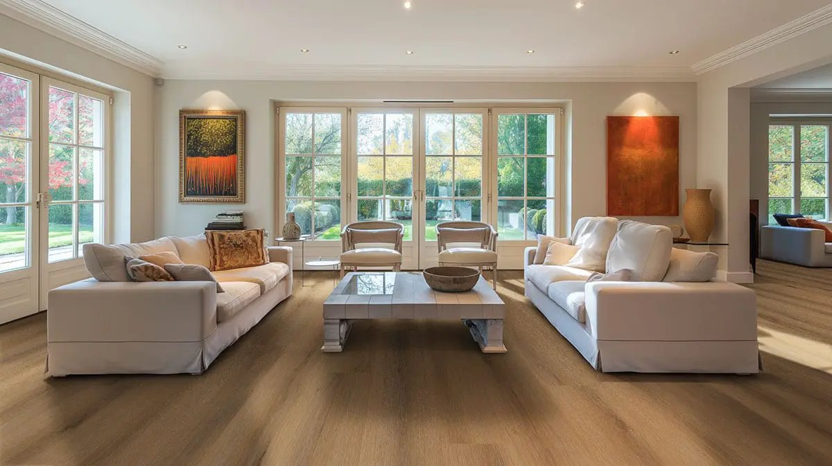 Xl Studio Swilcan Semi Gloss Quarter Round Wood Look Lvt Moldings 0.64x0.75 in a finished room