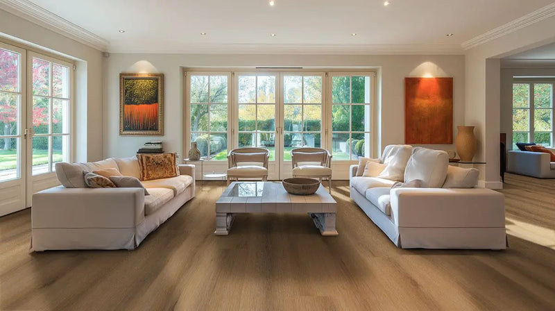 Xl Studio Swilcan Semi Gloss Quarter Round Wood Look Lvt Moldings 0.64x0.75 in a finished room