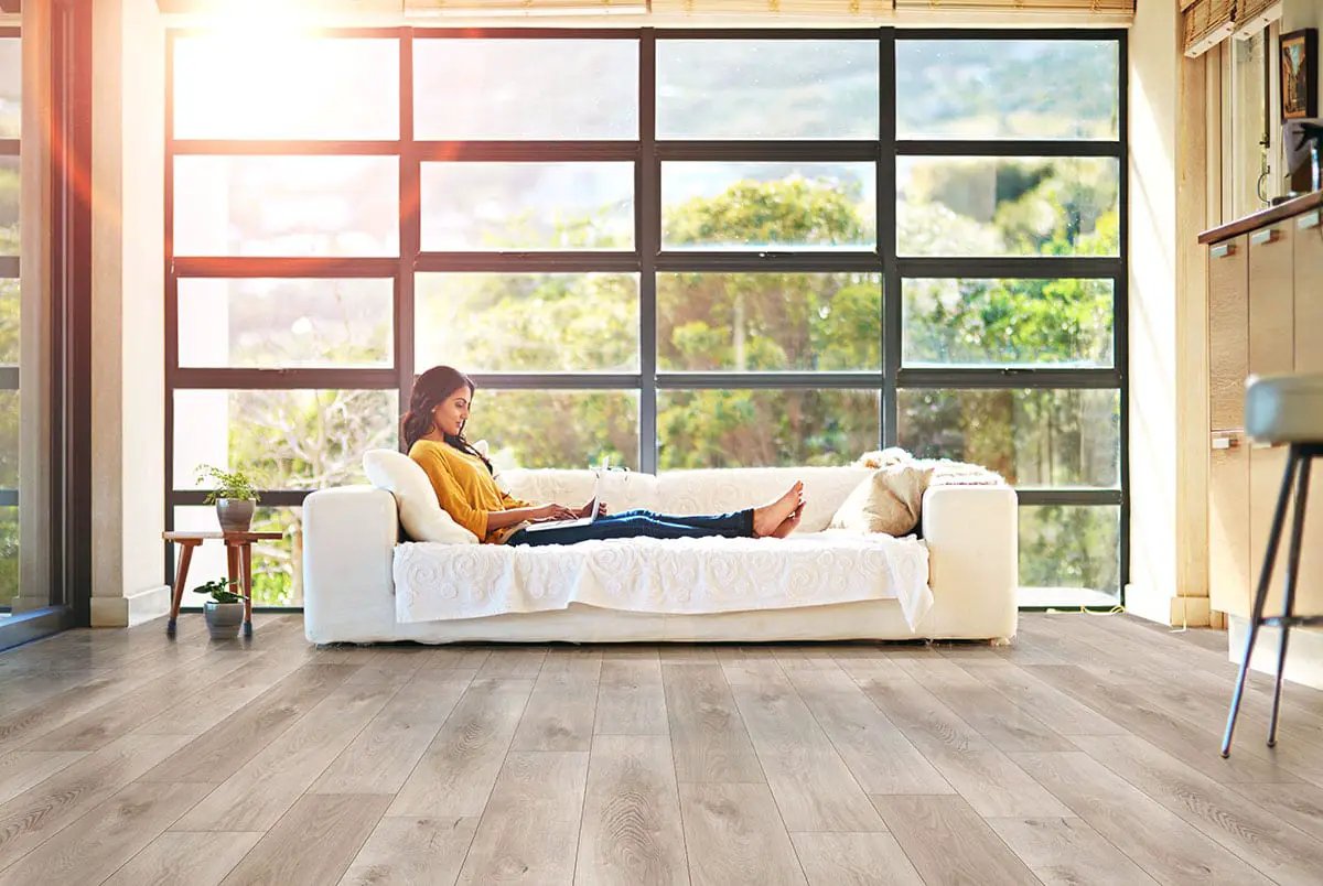 Xl Prescott Whitfield Gray Matte Wood Look Lvt Planks 9x60 in a finished room