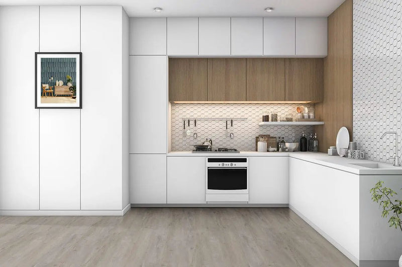 Ashton York Gray Semi Gloss Flush Stair Nose End Cap Wood Look Lvt Moldings 2.75x0.75 in a finished room