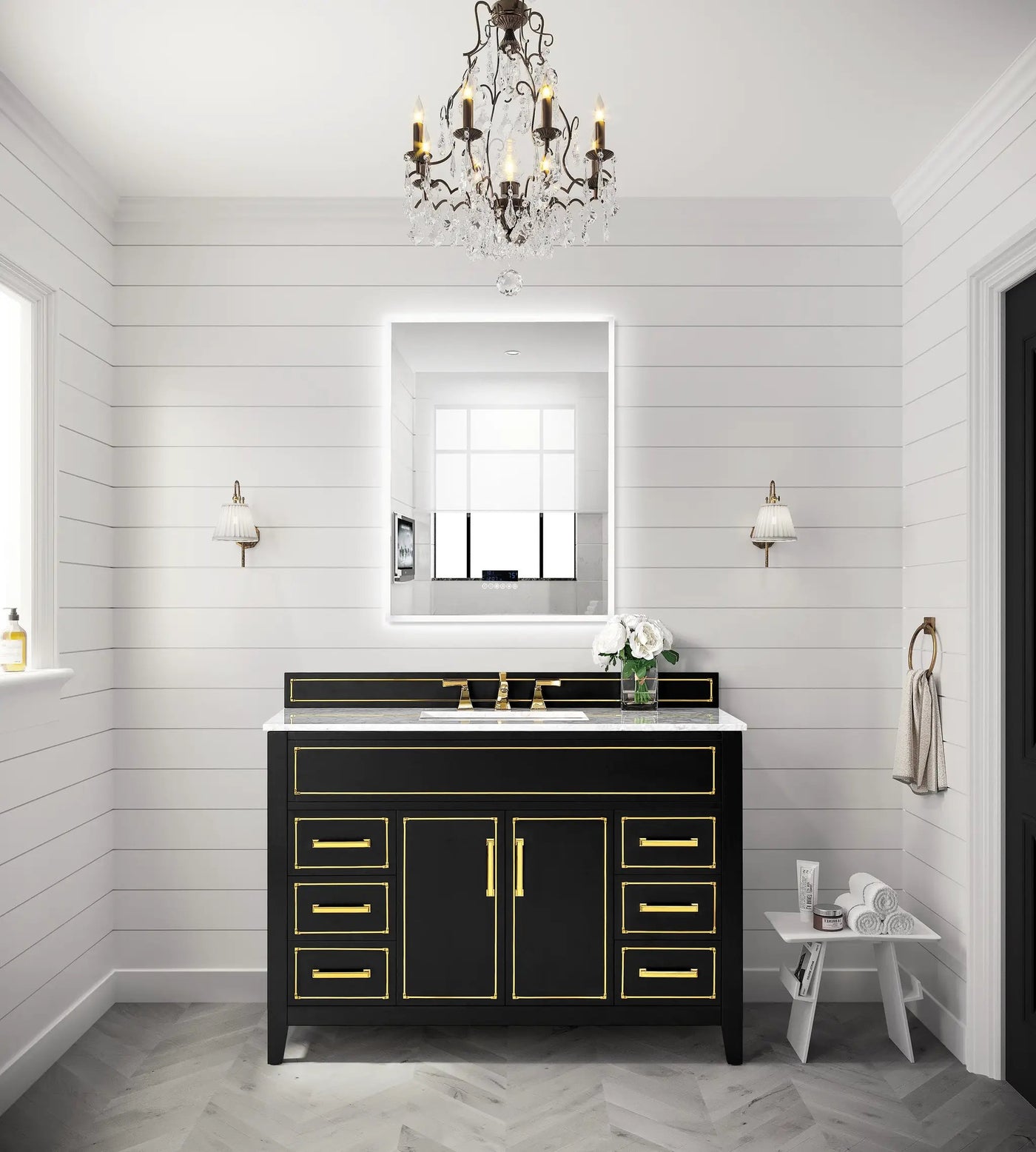 Frysta LED Frameless Rectangular Mirror Lighted Bathroom Vanity with Dimmer and Defogger by Ancerre Designs