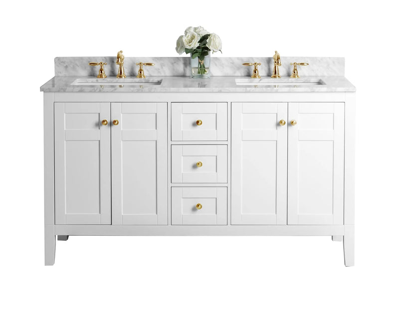 Maili Bathroom Vanity with Sink and Carrara White Marble Top Cabinet Set by Ancerre Designs