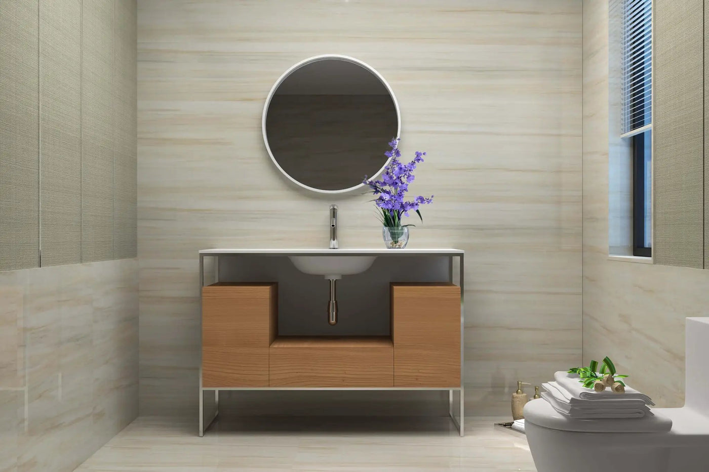 Tory Bathroom Vanity with Solid Surface Top Cabinet Set with Mirror by Ancerre Designs